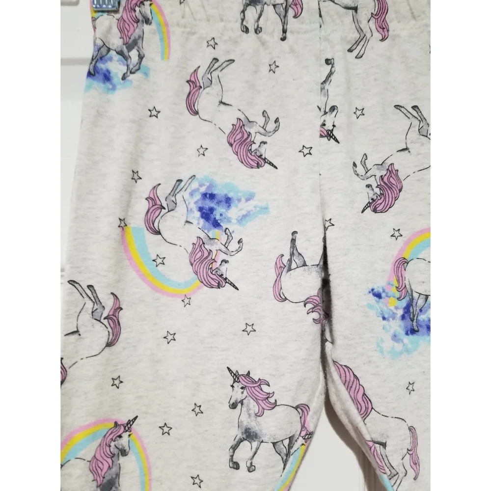 Heather Grey Rainbow Unicorn Print Elastic Waistband Jersey Cotton Legging